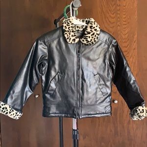 Children’s Black faux leather jacket with faux fur